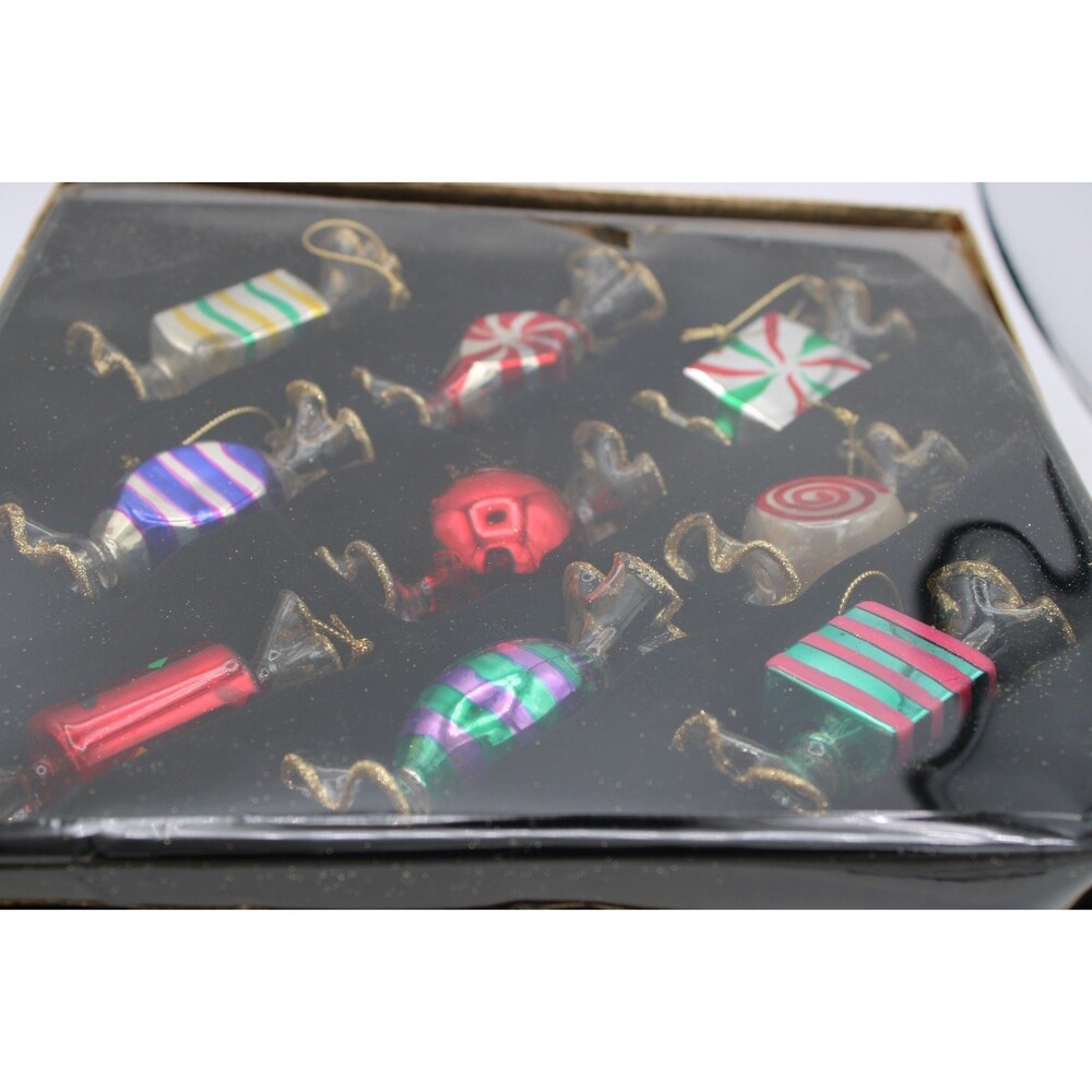 Thomas Pacconi Hand Blown Glass Candy Christmas Tree Ornaments In Box 9 Sealed